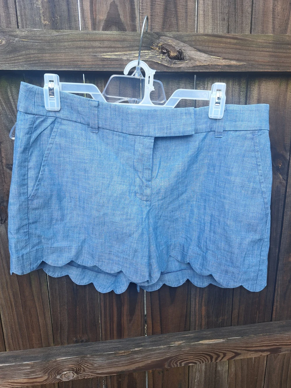 J. Crew Chambray Scalloped Hem High-Waist Shorts - Light Blue